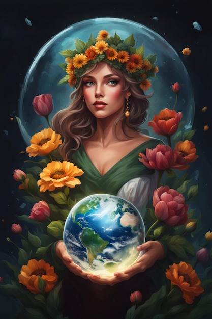 femme berceau planète terre concept de jour de la terre