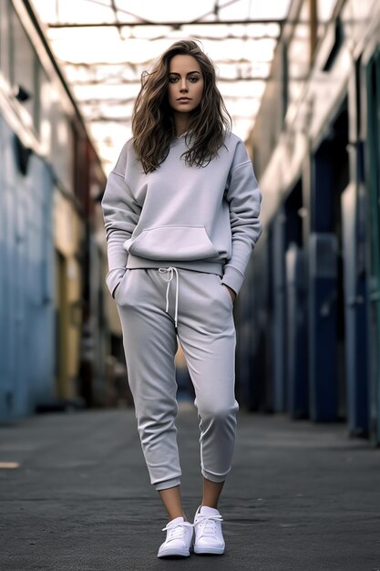 Une femme bien habillée pose dans la rue