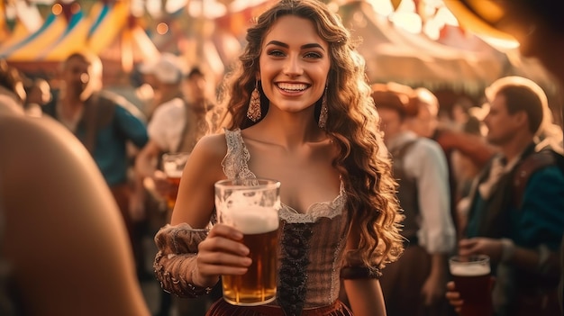 Femme avec de la bière IA générative