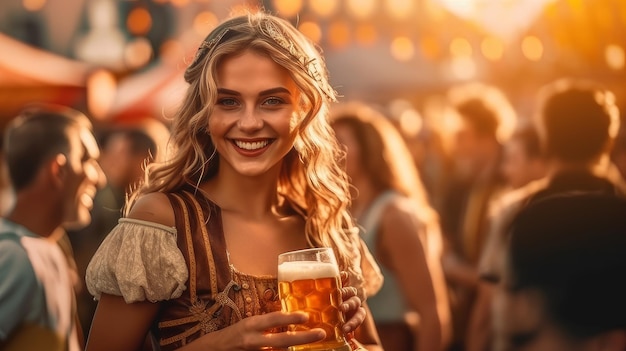 Photo femme avec de la bière ia générative