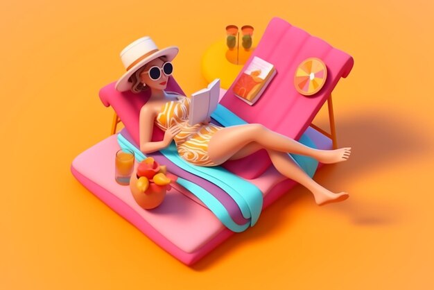 femme en bikini allongée sur la plage modélisation 3d