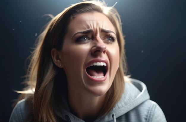 femme blanche contrariée criant pleurant de douleur choc et effondrement émotionnel dépression