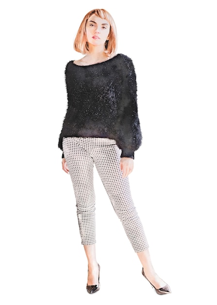 femme blonde confiante png mode d'hiver aquarelle illustration du corps entier fond transparent
