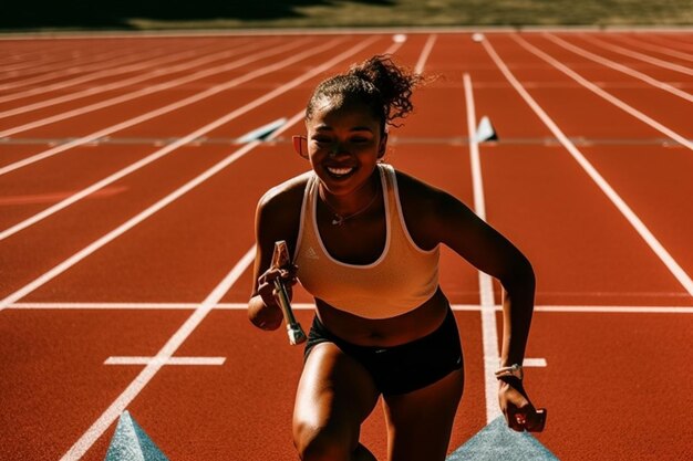 Photo une femme blonde en forme avec un sourire parfait dans des vêtements de sport élégants.