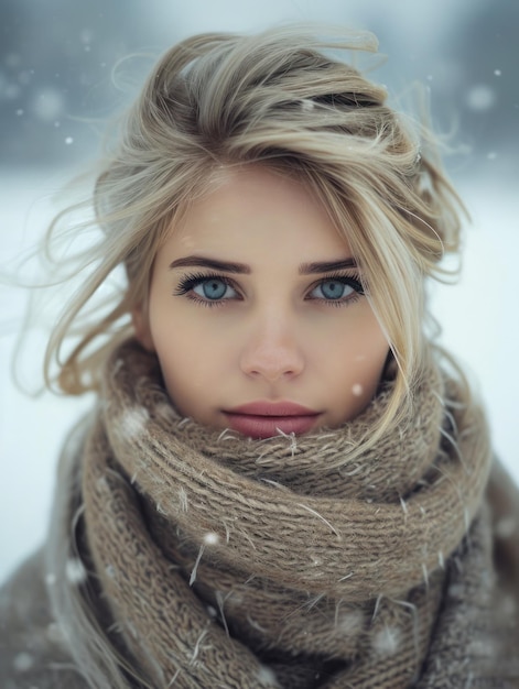 femme blonde sur une montagne enneigée