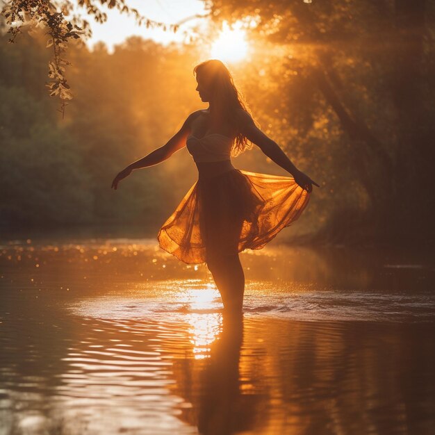 Photo une femme blonde moyenne aux cheveux longs et maigre entre dans un lac. photographie esthétique.