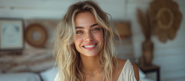 Une femme blonde souriante