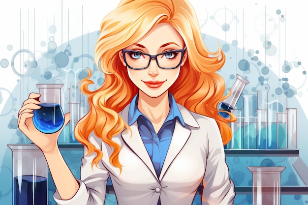 Photo une femme en blouse de laboratoire tenant un bec de chercheur menant une expérience scientifique