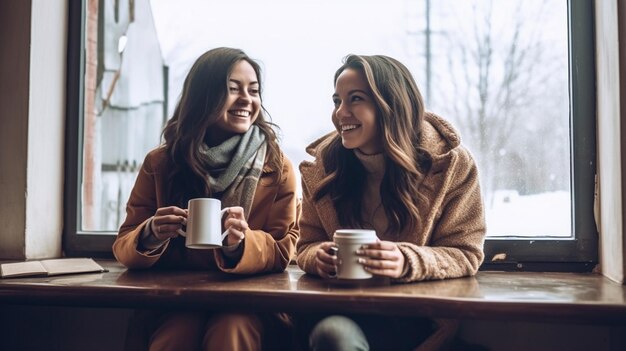 Une femme boit une tasse de café.