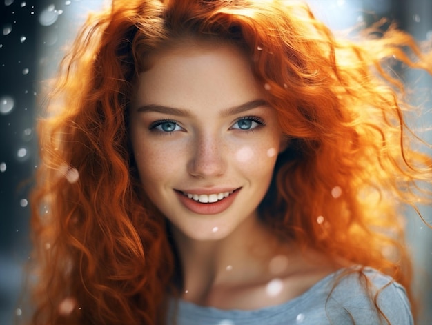 Femme en bonne santé roux sourire rouge caucasienne jolie rousse positive mode taches de rousseur beauté portrait style de vie tête attrayante