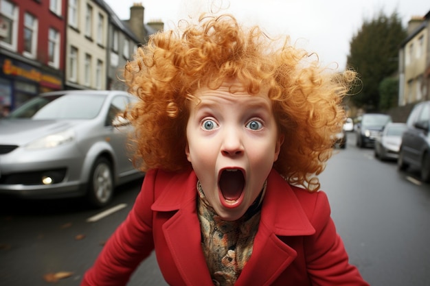 Photo une femme avec la bouche ouverte dans la rue