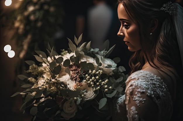 Femme avec bouquet de mariage