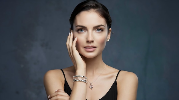 Photo femme avec un bracelet d'argent à la mode avec un pendant