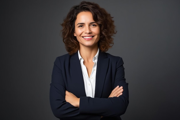 Photo femme avec les bras croisés souriant à la caméra ia générative