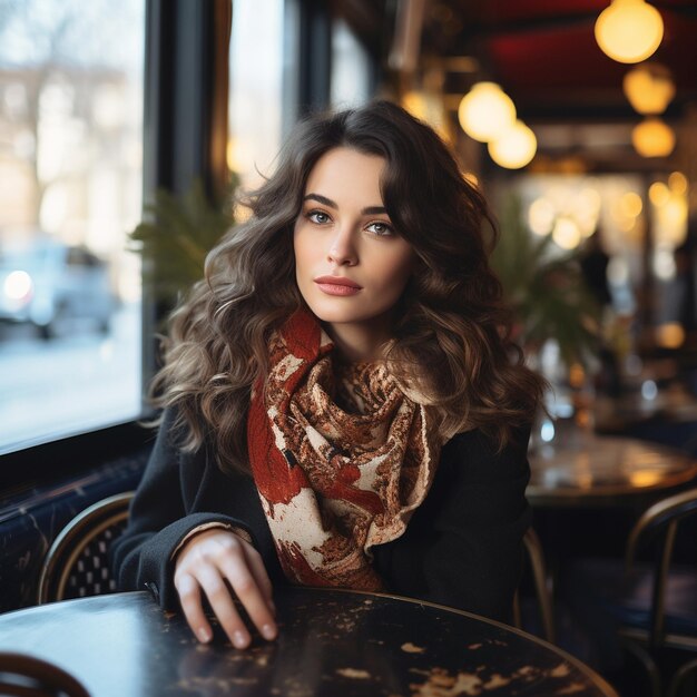 Photo une femme brune assise dans un café.