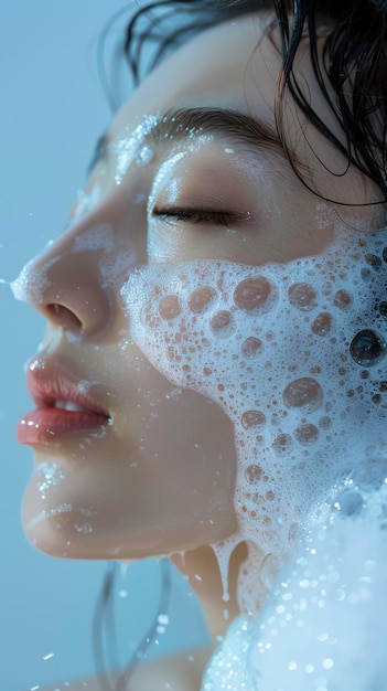 Une femme avec des bulles sur le visage