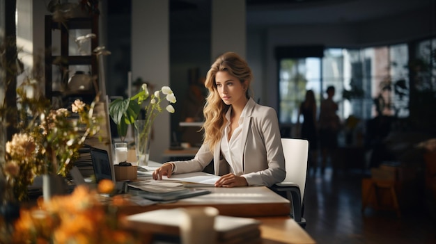 Femme, bureau, environnement