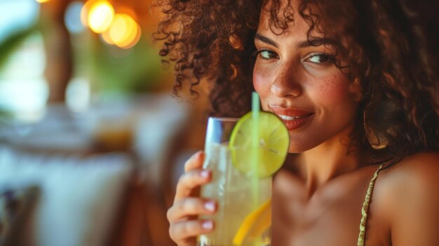 une femme buvant une caipirinha