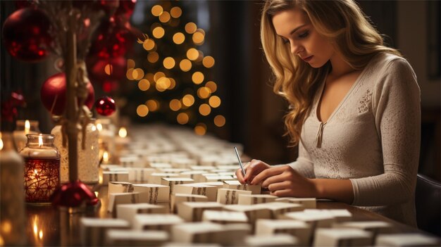 femme avec un cadeau de Noël