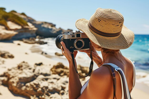 Photo une femme avec une caméra journée mondiale du graphiste