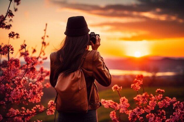 Photo une femme capturant les couleurs vives du printemps