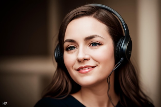 Photo une femme avec un casque et un microphone sur la tête.