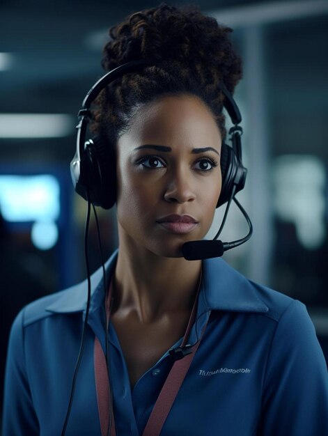 Photo une femme avec un casque qui dit appelez-le