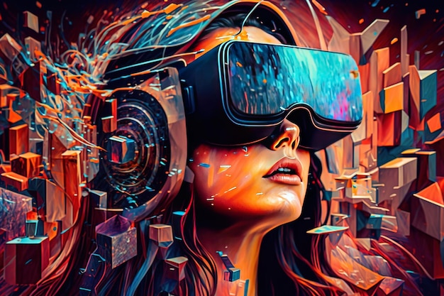 Femme avec casque VR explorant le métaverse