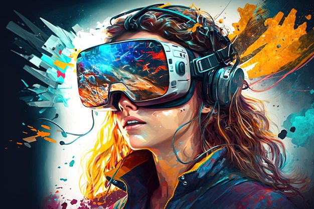 Femme avec casque VR explorant le métaverse