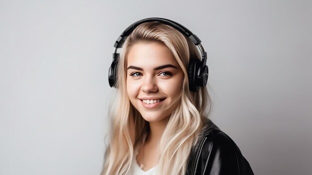 Une femme avec un casque sur