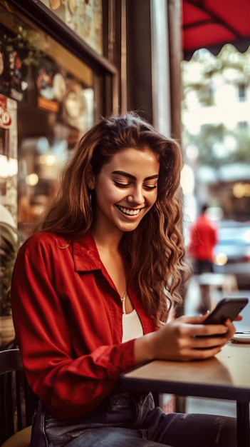 Femme caucasienne utilisant le téléphone tapant sur l'écran tactile du smartphone envoyant des SMS femme d'affaires étudiante heureuse souriante shopping en ligne application mobile de commerce électronique