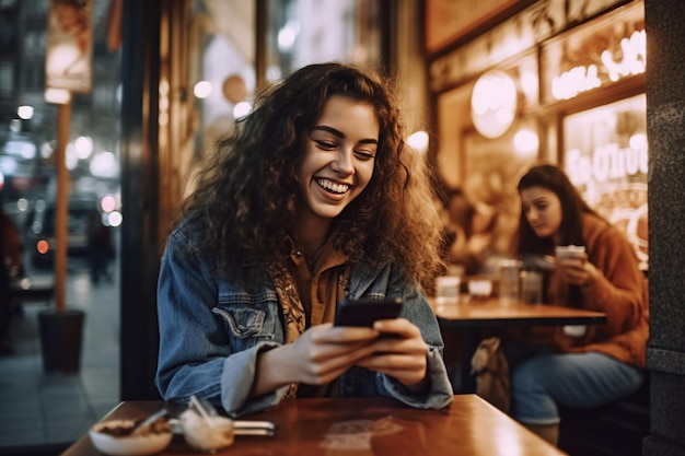 Femme caucasienne utilisant le téléphone tapant sur l'écran tactile du smartphone envoyant des SMS femme d'affaires étudiante heureuse souriante shopping en ligne application mobile de commerce électronique