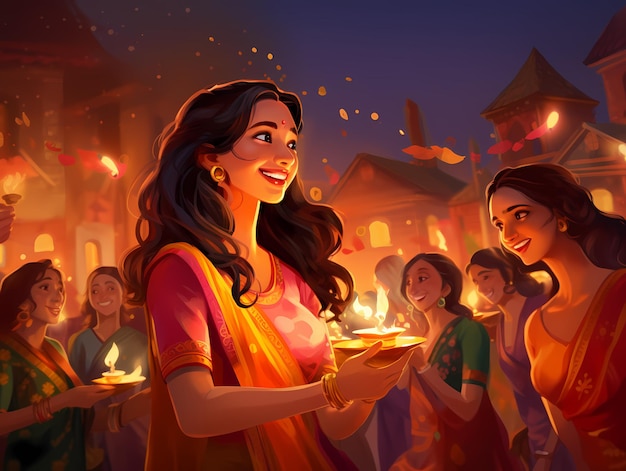 Photo une femme célèbre l'illustration de diwali