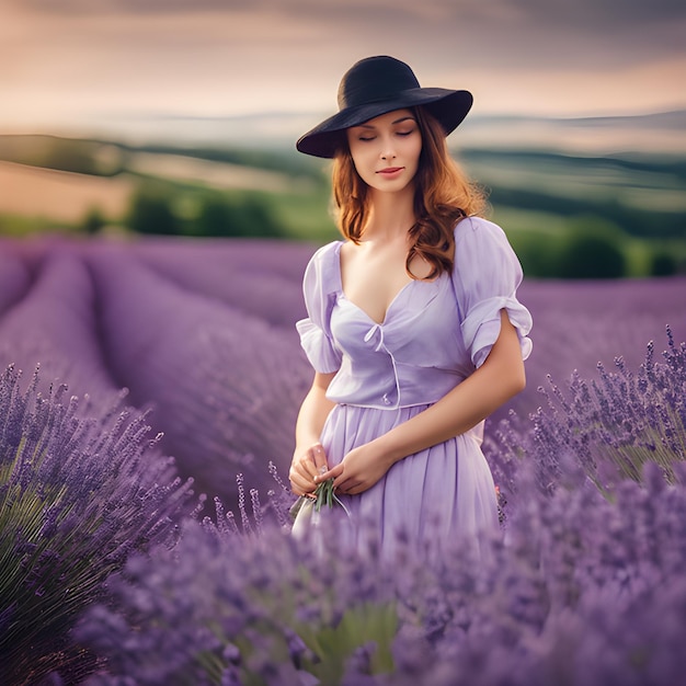 Femme sur le champ de lavande