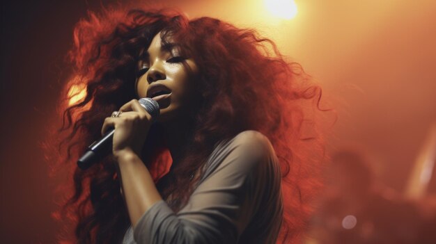 Photo une femme chantant dans un microphone un portrait d'une femme chanteuse photos