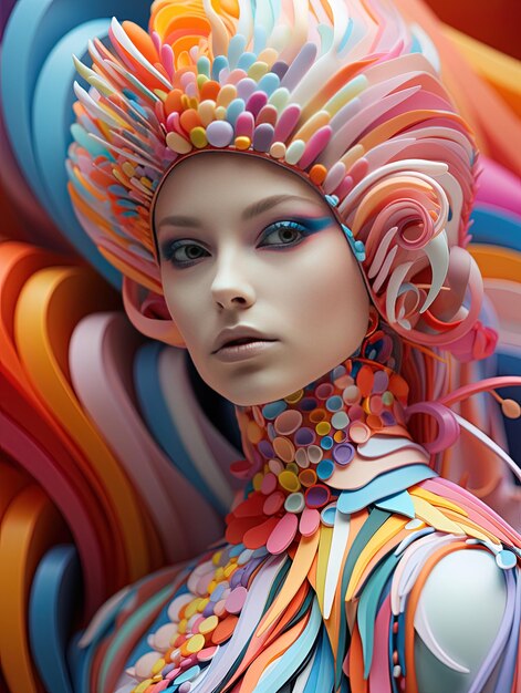 une femme avec un chapeau coloré et des cheveux colorés d'une femme avec le mot lollipop dessus