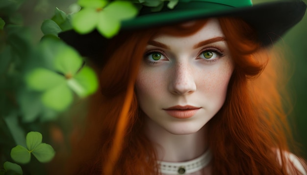 Une femme avec un chapeau vert et un chapeau vert
