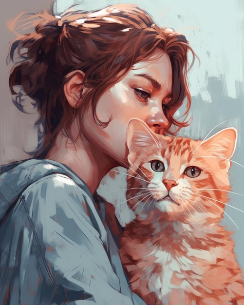 Une femme avec un chat et un chat