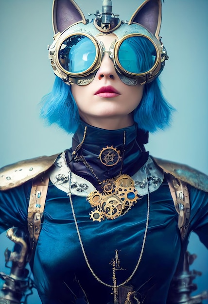 Femme chat steampunk avec des lunettes