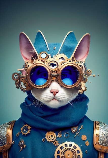 Femme chat steampunk avec des lunettes