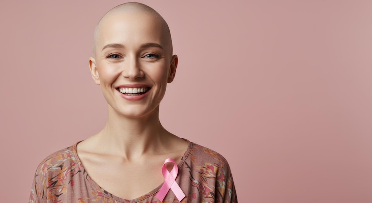 Photo une femme chauve souriante en train de s'embrasser avec une amie qui lutte contre le cancer du sein.