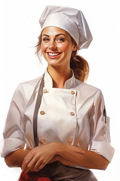 femme chef sur fond blanc