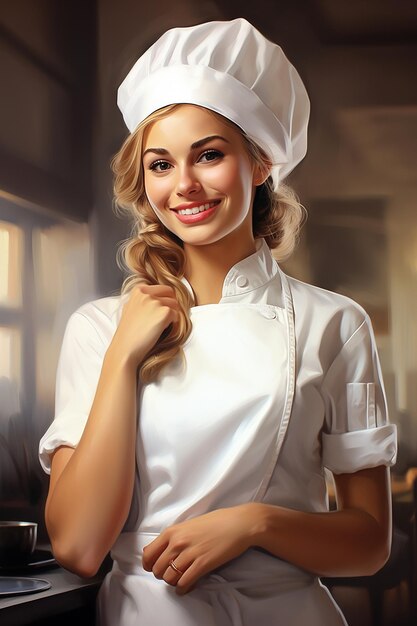 Photo femme chef sur fond blanc