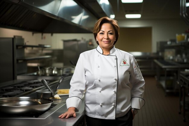 Femme chef HispanicLatino Senior pose confiante