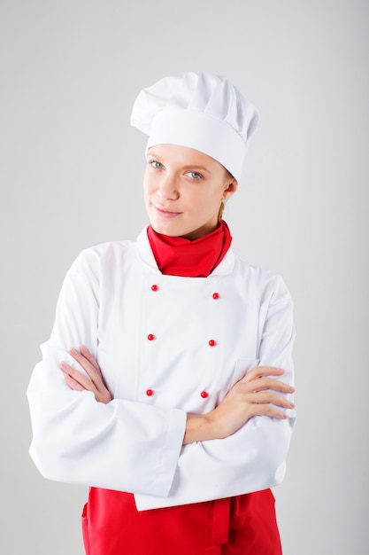 Femme chef. Isolé