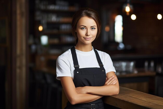 Femme chef de race blanche jeune adulte pose confiante