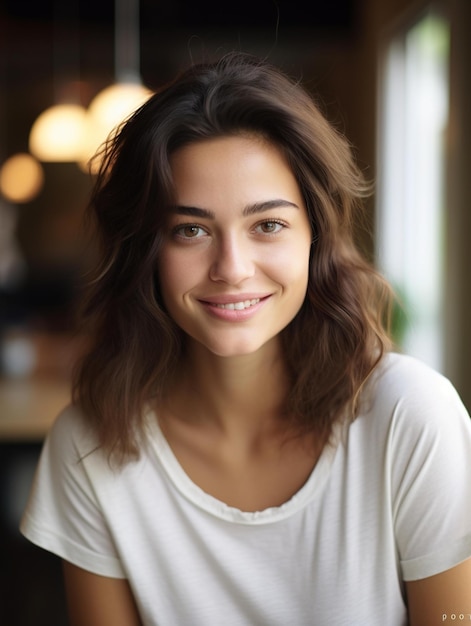 Une femme avec une chemise blanche qui dit "c'est une fille"