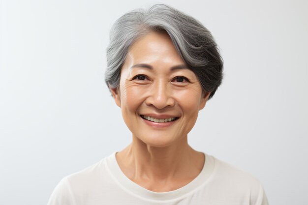 une femme avec une chemise blanche souriant à la caméra