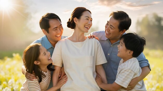 Photo femme en chemise de cellule famille sur un fond de lumière du soleil