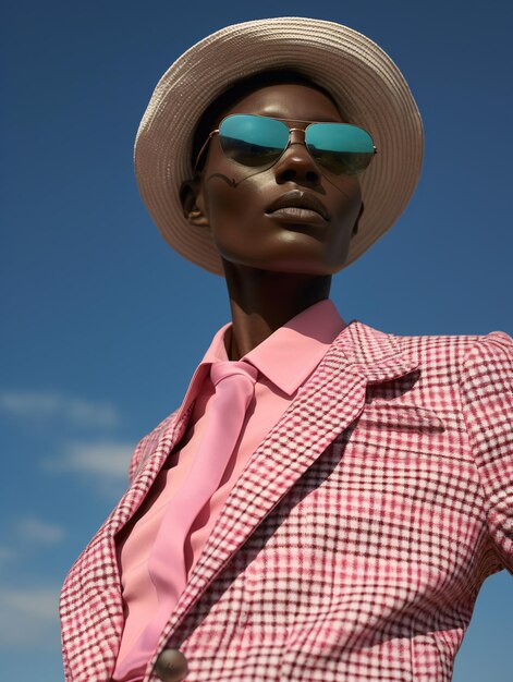 Femme en chemise rose et chapeau IA générative